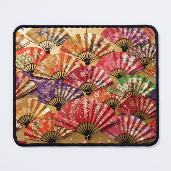 Item preview, Japanese Folding Fans Collage: Traditional Sensu Art with Gold Byobu Screen designed and sold by Jun-spirit-Arts.