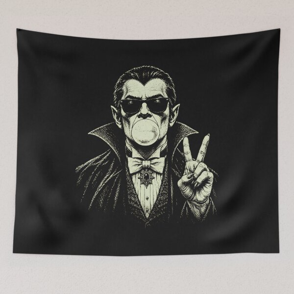 Item preview, Retro Vampire Blowing Bubble Peace Sign Halloween Graphic designed and sold by JerdbordinShop.