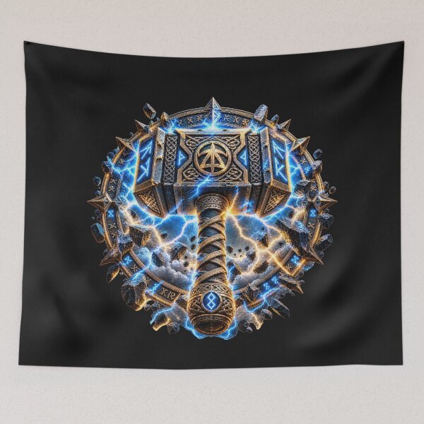 Item preview, Norse Thunder Hammer – Viking Skull, Raven & Nordic Runes designed and sold by artistwill.