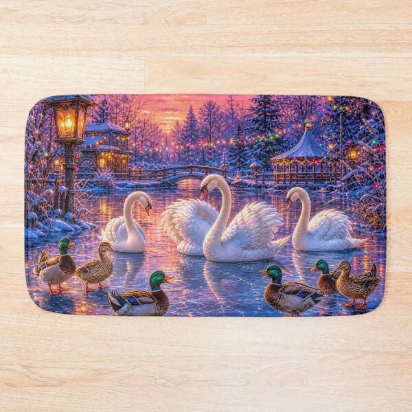 Item preview, Elegant Christmas Swans and Ducks on a Frozen Winter Pond at Christmas designed and sold by acceleratorhams.