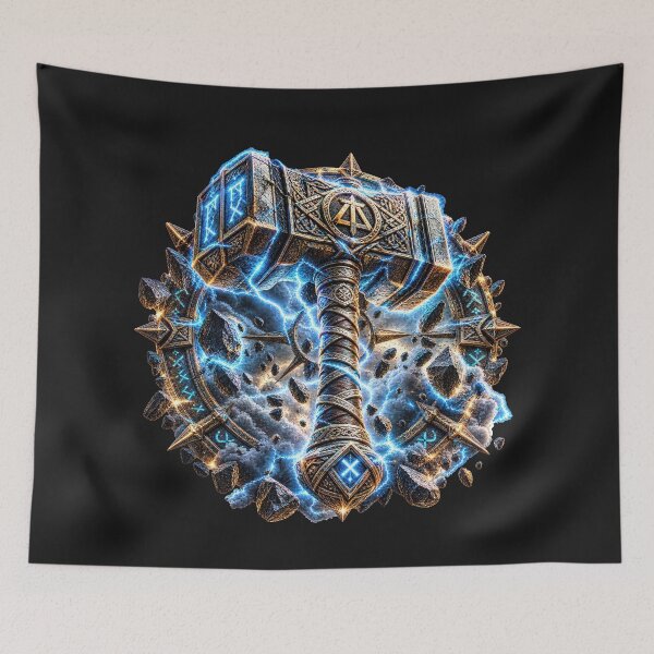 Item preview, Norse Thunder Hammer 2 – Viking Skull, Raven & Nordic Runes designed and sold by artistwill.