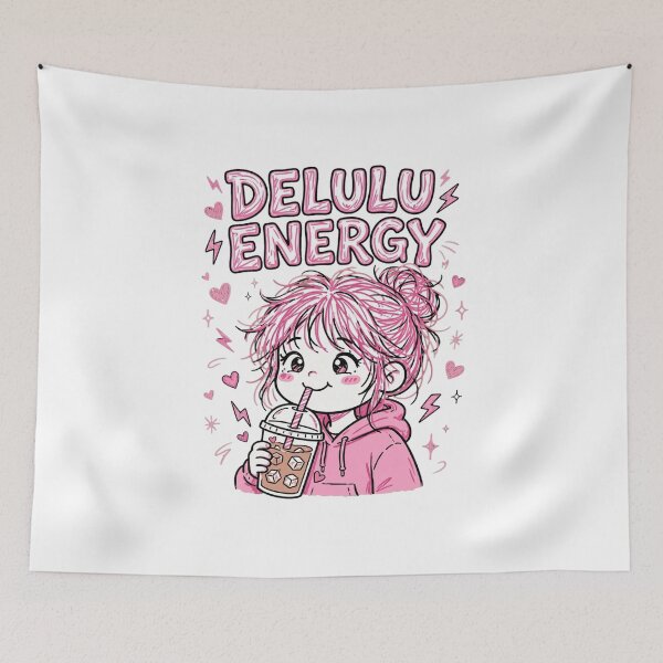 Item preview, Delulu Energy Cute Girl Iced Coffee Lightning Bolt Doodle Shirt designed and sold by GenZPopStudio.