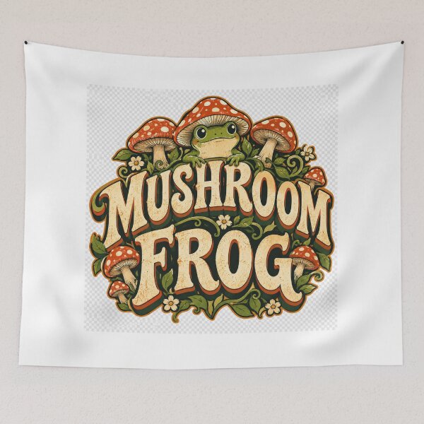 Item preview, Mushroom Frog | Cottagecore Vintage Retro Typography Graphic designed and sold by Mukesh Saxena.
