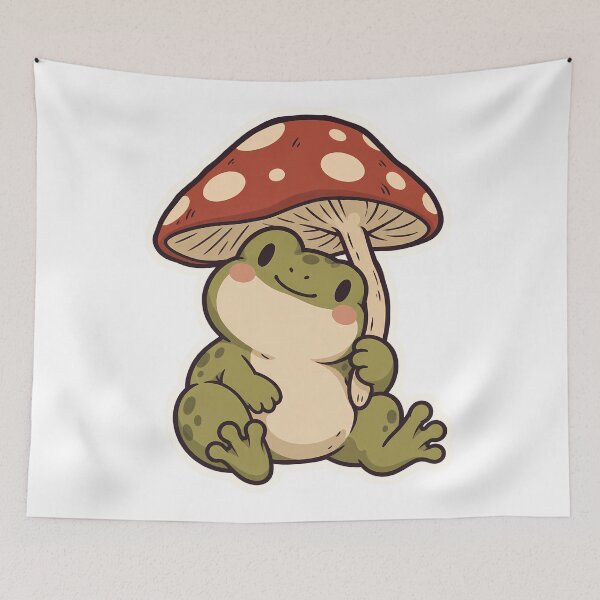 Item preview, Cute Frog with Mushroom Umbrella Frogcore Art designed and sold by OuqCreations.