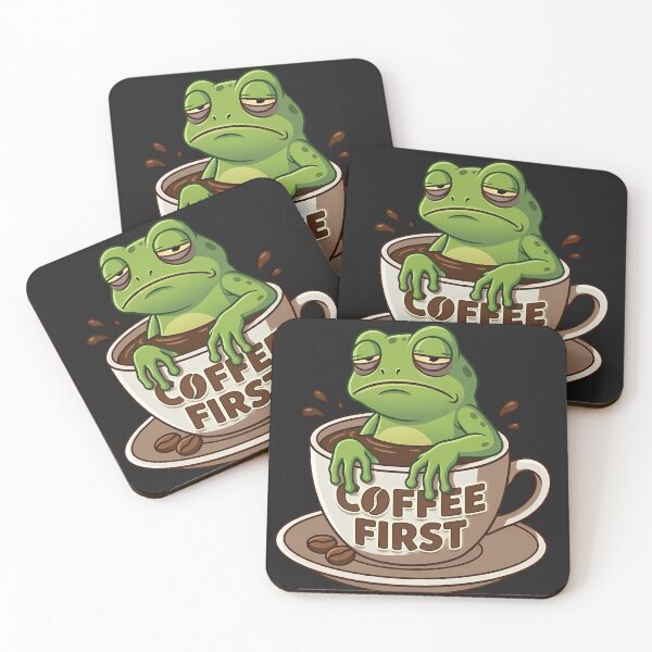 Artikelvorschau, Müder Comic Frosch in Kaffeetasse Coffee First entworfen und verkauft von design-rebell.