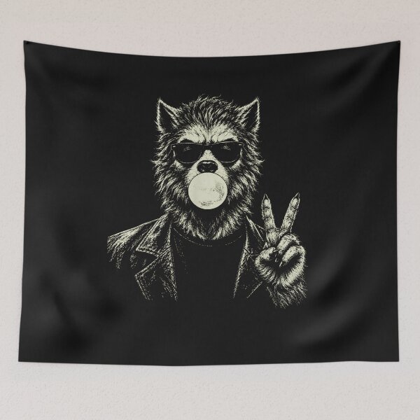 Artikelvorschau, Retro-Werwolf-Kaugummi-Friedenszeichen-Halloween-Grafik entworfen und verkauft von JerdbordinShop.