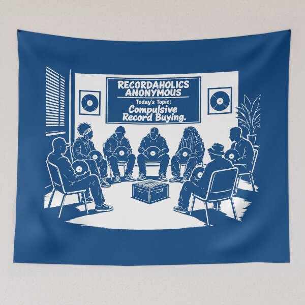 Item preview, Funny Recordaholic Anonymous Vinyl Addict Meeting Cartoon designed and sold by BASS-CULTURE.