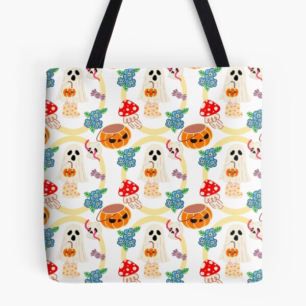 Item preview, Cute Ghost with Boots and Pumpkin Basket Cottagecore Halloween Pattern designed and sold by RubyyVelvet.