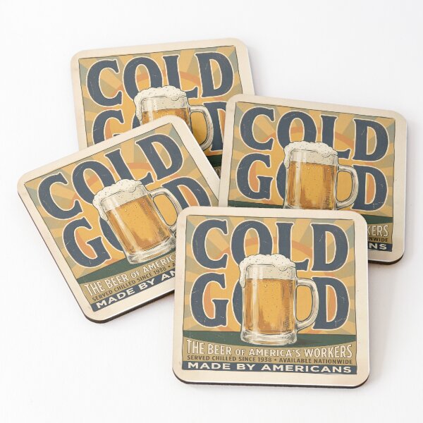 Artikelvorschau, Vintage-Bierplakat „Cold Gold“ im Stil der 1940er Jahre (WPA-Stil), Dekoration für eine Bierbar. entworfen und verkauft von Cozy-Old-Pub.