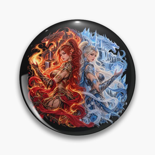 Item preview, Twin Elemental Guardians – Fire and Ice Fantasy designed and sold by TroviTutto.