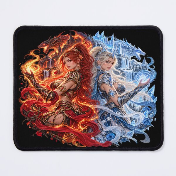 Item preview, Twin Elemental Guardians – Fire and Ice Fantasy designed and sold by TroviTutto.
