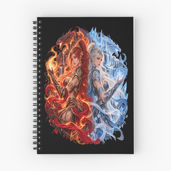 Item preview, Twin Elemental Guardians – Fire and Ice Fantasy designed and sold by TroviTutto.