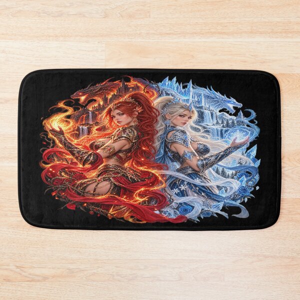 Item preview, Twin Elemental Guardians – Fire and Ice Fantasy designed and sold by TroviTutto.