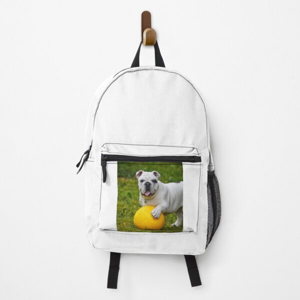 Item preview, White English Bulldog Puppy Playing Yellow Ball designed and sold by VanGaldo.