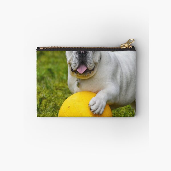 Item preview, White English Bulldog Puppy Playing Yellow Ball designed and sold by VanGaldo.
