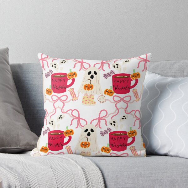 Item preview, Pink Coquette Halloween Ghost with Coffee Mug and Bows Pattern designed and sold by RubyyVelvet.