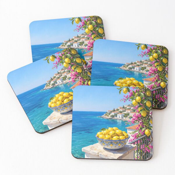 Item preview, Mediterranean Coastal Lemon Balcony Overlooking the Sea – Bright Sunny Scene designed and sold by Jaani-T.