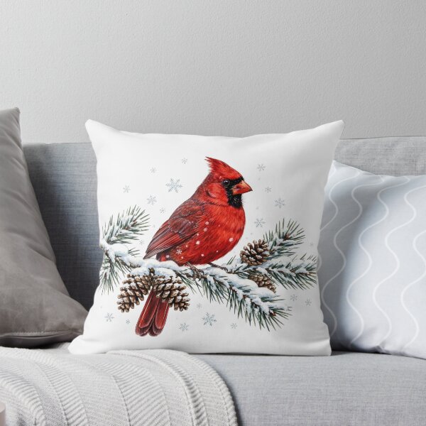 Artikelvorschau, Red Cardinal Snowy Pine Branch Vintage Winter Bird Art Print entworfen und verkauft von dostielee.