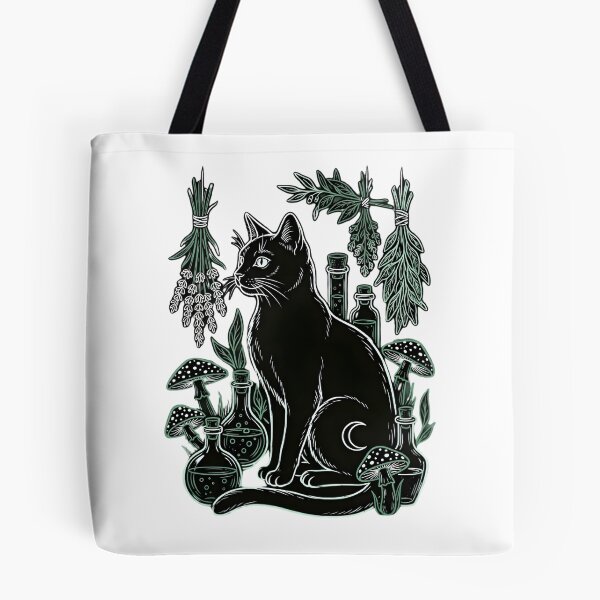 Item preview, Witchy Black Cat Familiar Botanical Apothecary Art designed and sold by ArtLabCreations.
