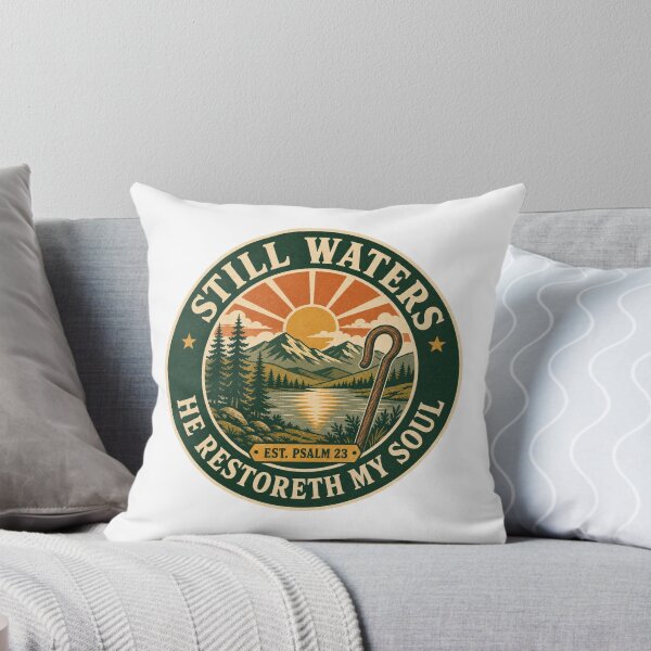 Item preview, Still Waters Psalm 23: He Restoreth My Soul, Vintage Mountain Lake Christian Badge designed and sold by RickyHN7.