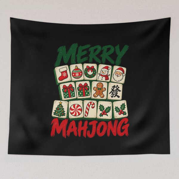Aperçu de l'œuvre Merry Mahjong Christmas Holiday Tile Design créée et vendue par NicheMuse Studio.