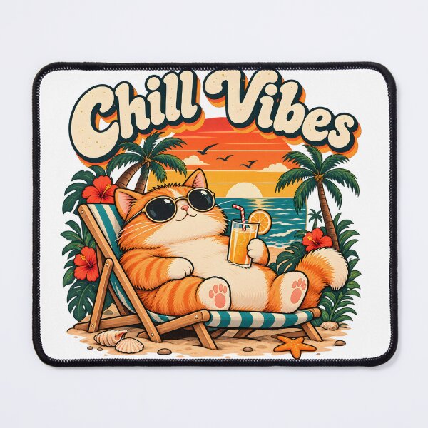 Item preview, Retro Chill Vibes Beach Cat designed and sold by TinyWeird.