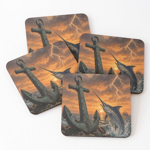 Item preview, Swordfish and anchor in the stormy ocean designed and sold by design-rebell.