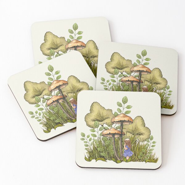 Item preview, Niña liliputiense de pie en la hierba con setas y hojas. designed and sold by JoyfulWhimsy.