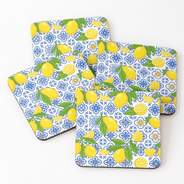 Item preview, Mediterranean Lemon and Cobalt Blue Ceramic Tile Pattern designed and sold by Jaani-T.