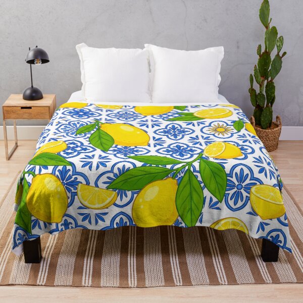 Item preview, Mediterranean Lemon and Cobalt Blue Ceramic Tile Pattern designed and sold by Jaani-T.