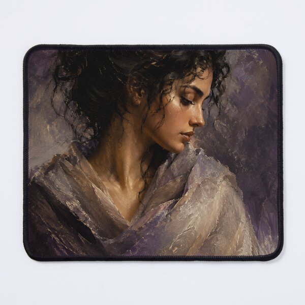 Item preview, Contemplative Woman in Purple Drapery – Oil Painting Portrait Art designed and sold by CosmixT.