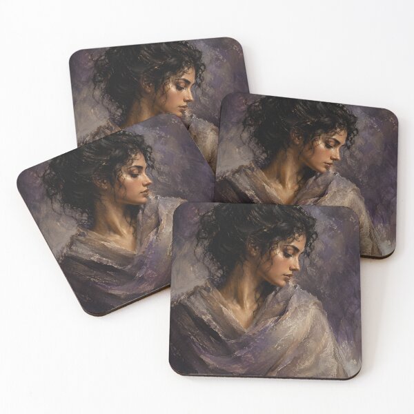Item preview, Contemplative Woman in Purple Drapery – Oil Painting Portrait Art designed and sold by CosmixT.