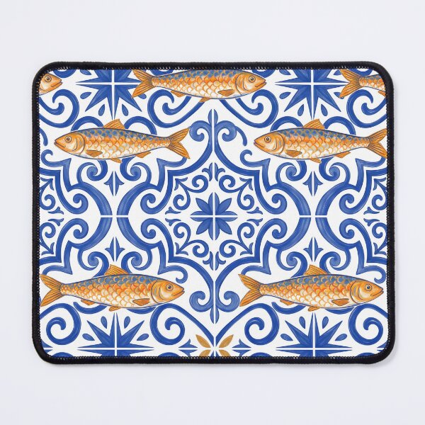 Item preview, Mediterranean Sardine and Cobalt Blue Tile Pattern designed and sold by Jaani-T.