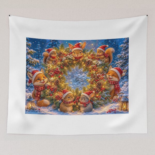 Item preview, The Cutest Christmas Wreath Ever Adorable Woodland Animals Santa Hats designed and sold by acceleratorhams.