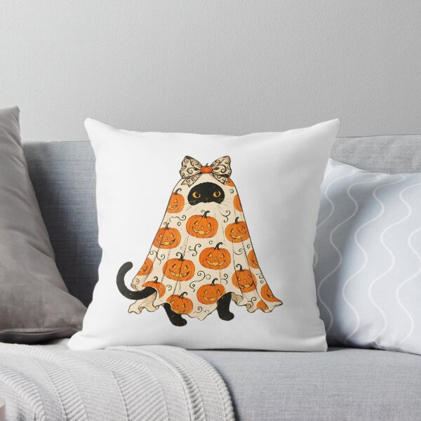 Item preview, Black Cat Wearing Pumpkin Print Ghost Costume designed and sold by Linework Studio.