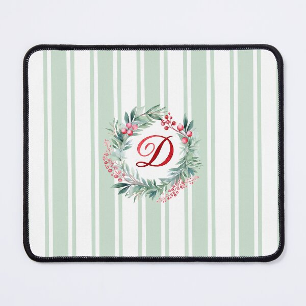 Item preview, D Initial Christmas Wreath with Green Striped Background designed and sold by Feeling Artsy.