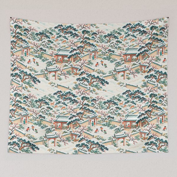 Item preview, Snowy Chinese Garden – Winter Storybook Landscape Pattern designed and sold by Bodique.
