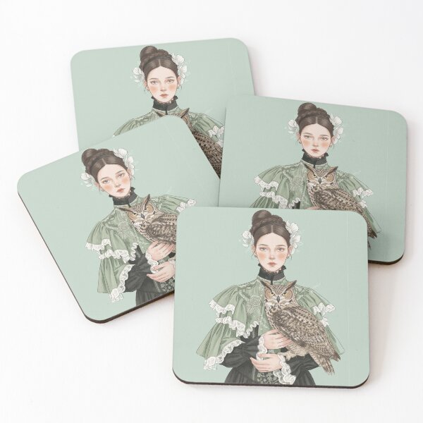 Item preview, Victorian Era Lady Holding Horned Owl Vintage Dark Academia Art designed and sold by Pasteltone.
