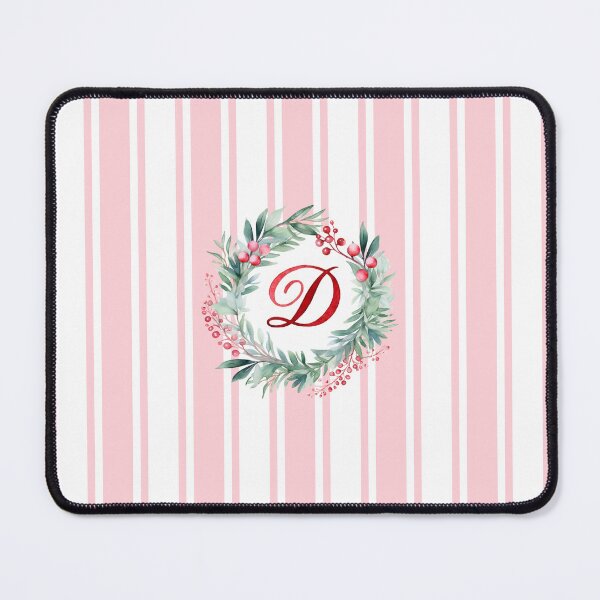 Item preview, D Initial Christmas Wreath with Pink Striped Background designed and sold by Feeling Artsy.