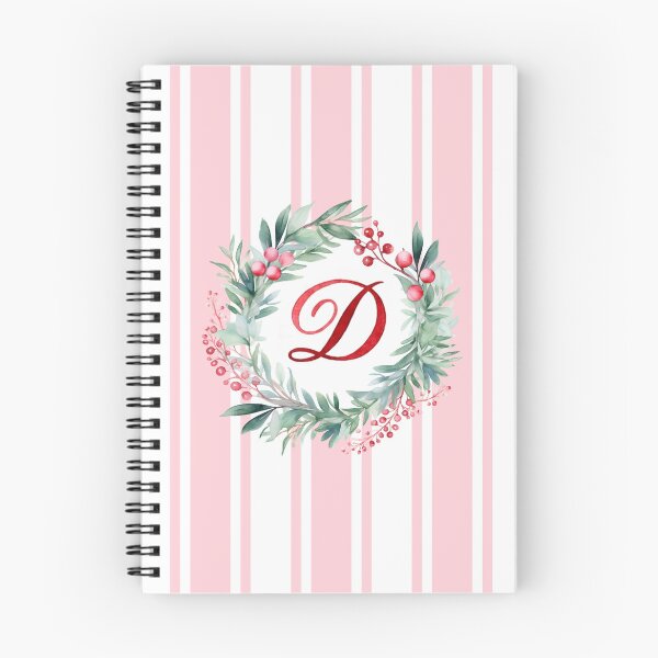 Item preview, D Initial Christmas Wreath with Pink Striped Background designed and sold by Feeling Artsy.