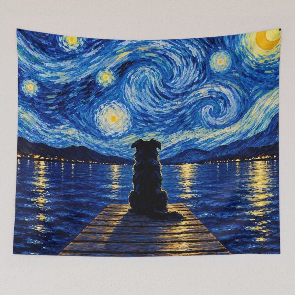 Item preview, Funny Australian Shepherd Dog Starry Night Painting Bridge Star Mom Dad Kids designed and sold by FurryHavenPH.