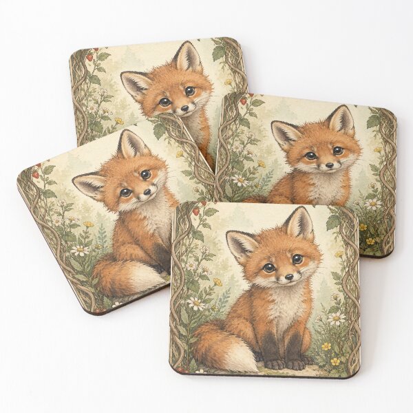Item preview, Adorable Baby Fox - Botanical Art Nouveau Watercolor designed and sold by Lady-K-.