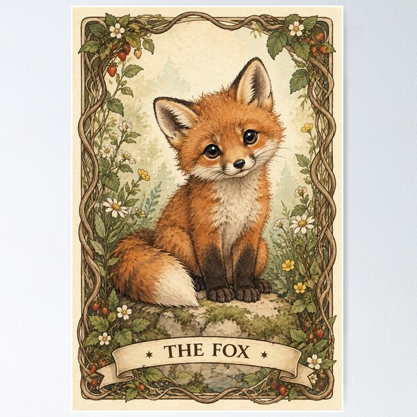 Item preview, Adorable Baby Fox - Botanical Art Nouveau Watercolor designed and sold by Lady-K-.