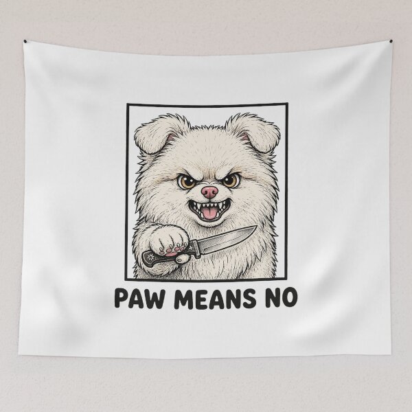 Item preview, Paw Means No Funny Angry White Dog Knife Sarcastic designed and sold by Neon Bones Studio.