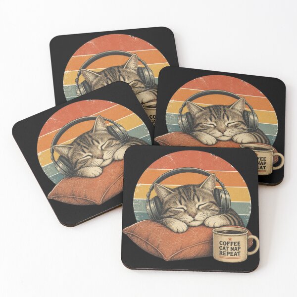 Item preview, Sleepy Cat Coffee Nap – Retro Cat Lover Vintage Cozy Coffee Design designed and sold by Zenvique Art.