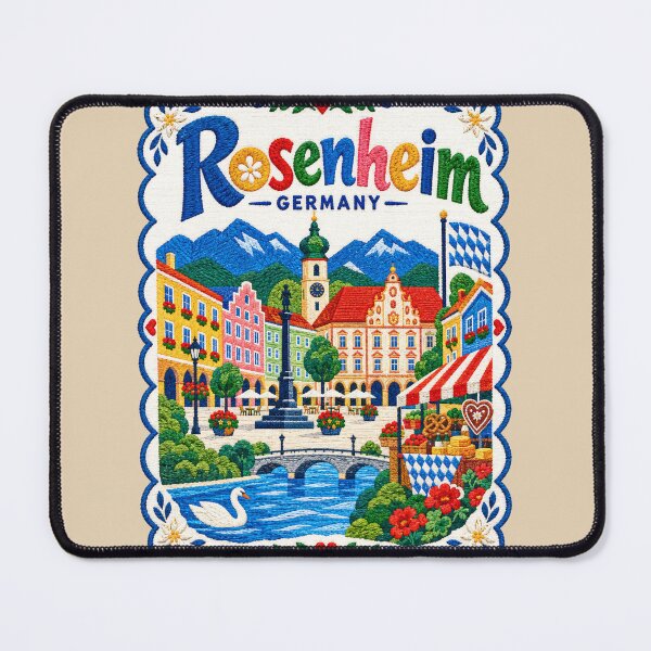 Item preview, Rosenheim Germany Embroidered Travel Illustration Bavarian Folk Art Town Square designed and sold by Witsprings.