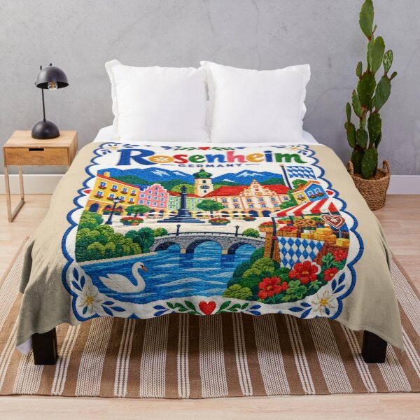 Item preview, Rosenheim Germany Embroidered Travel Illustration Bavarian Folk Art Town Square designed and sold by Witsprings.