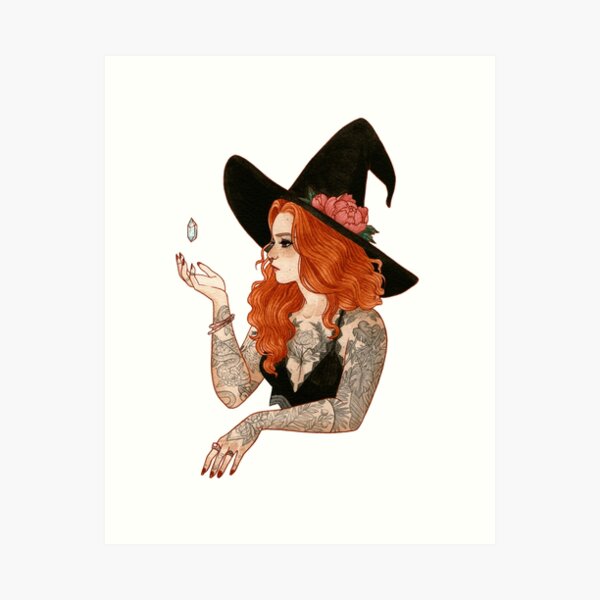 Red tattooed witch Art Print