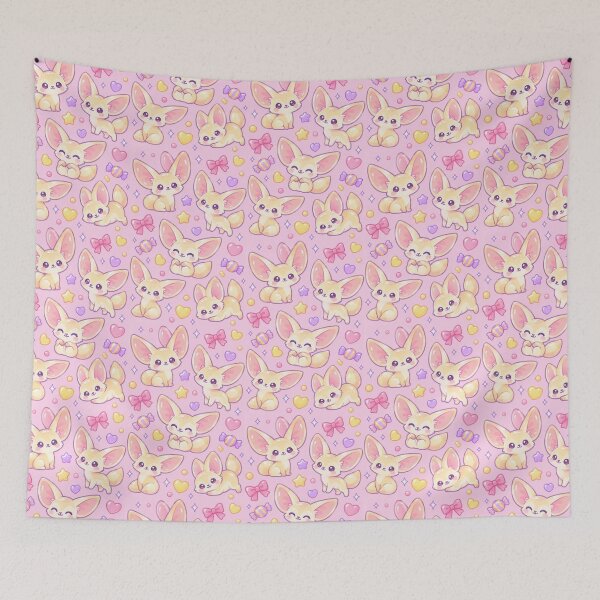 Aperçu de l'œuvre Bonbons gélifiés mignons kawaii en forme de renard fennec, motif pastel créée et vendue par Soft Berry Studio.