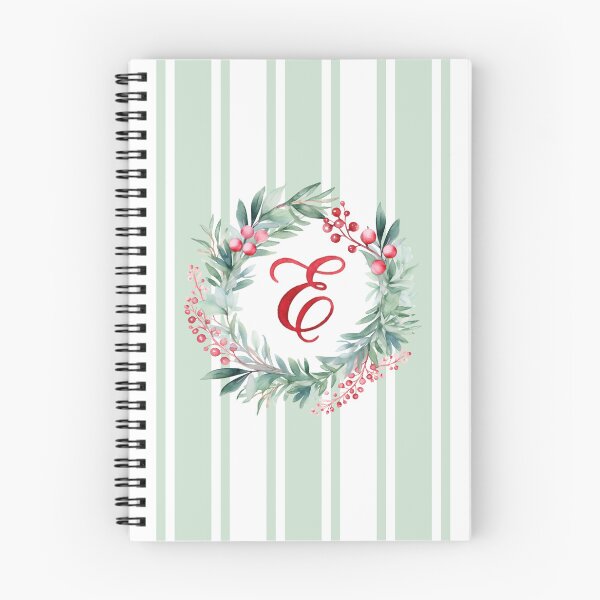 Item preview, E Initial Christmas Wreath with Green Striped Background designed and sold by Feeling Artsy.